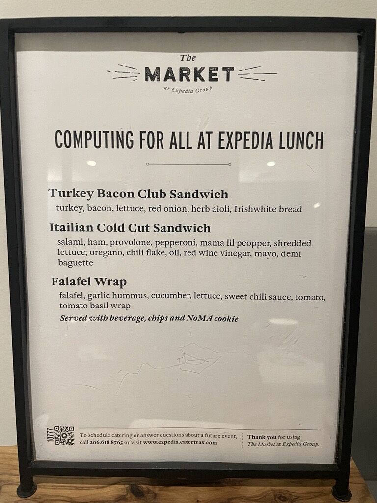 Lunch menu at Expedia summer 2025